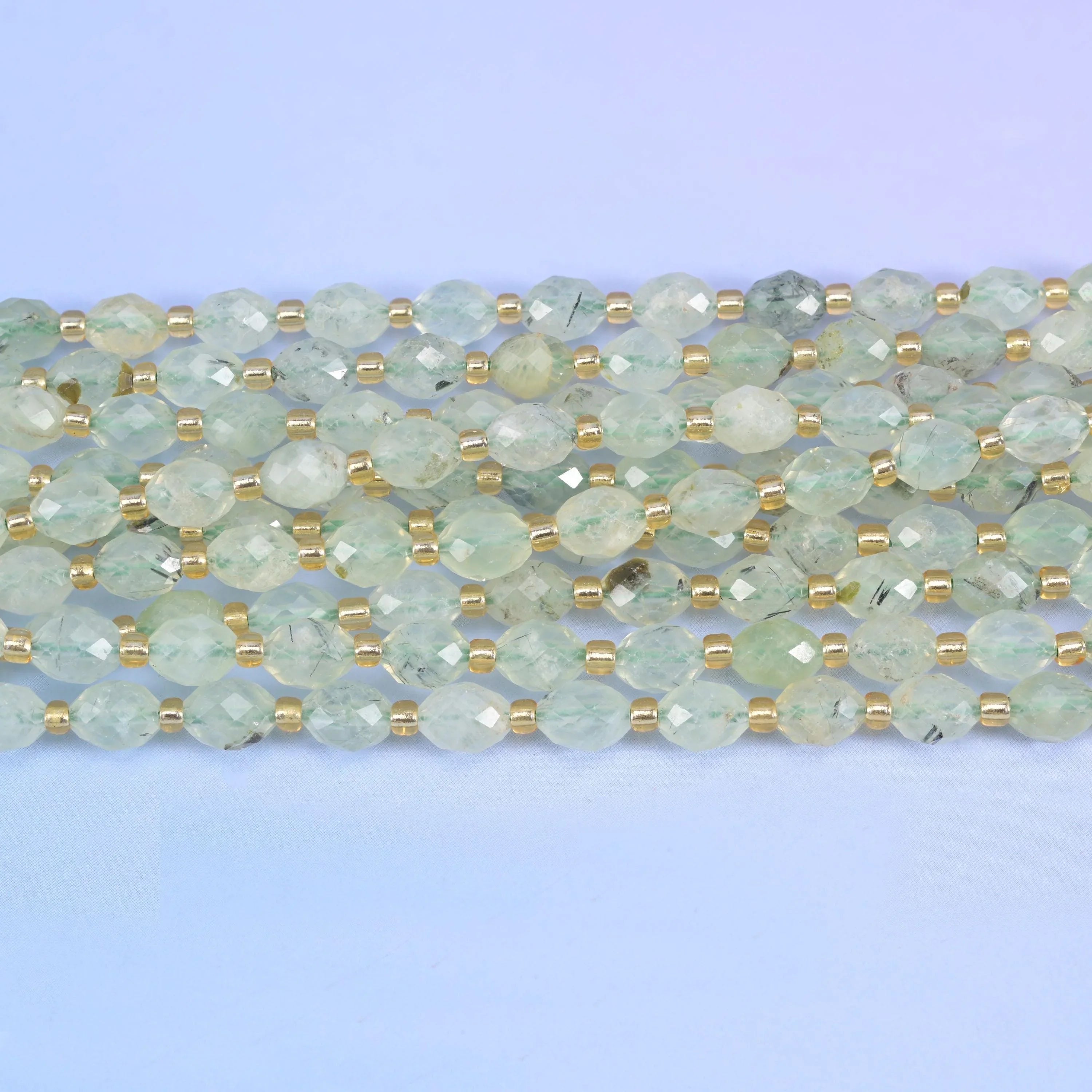 Light Green Prehnite Faceted Rice Barrel Beads, 15.5 inch strand