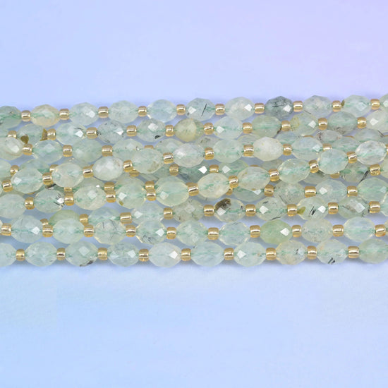 Light Green Prehnite Faceted Rice Barrel Beads, 15.5 inch strand