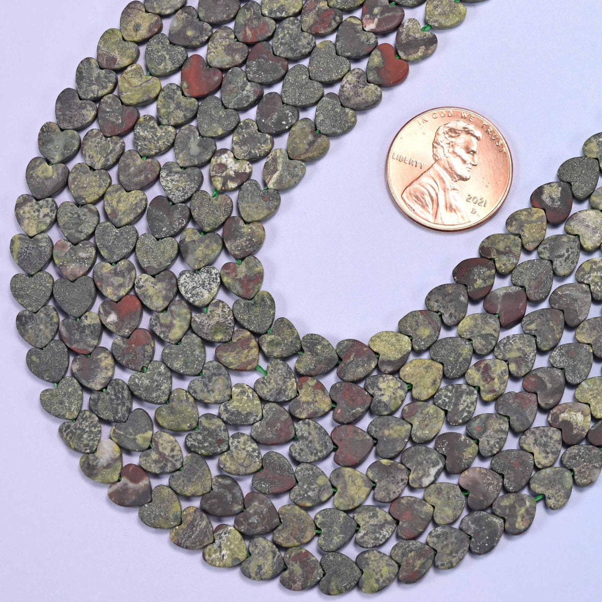 Flat heart cut Dragon Bloodstone beads
