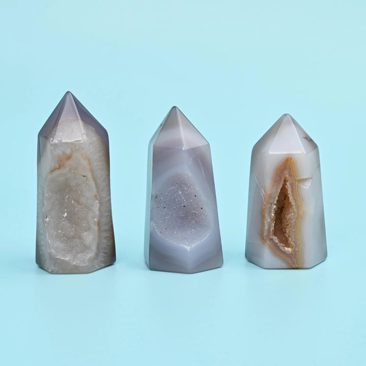 3 x Natural Polished Agate Druzy Towers