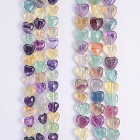 Rainbow Fluorite heart beads, 15.5 inch strand.