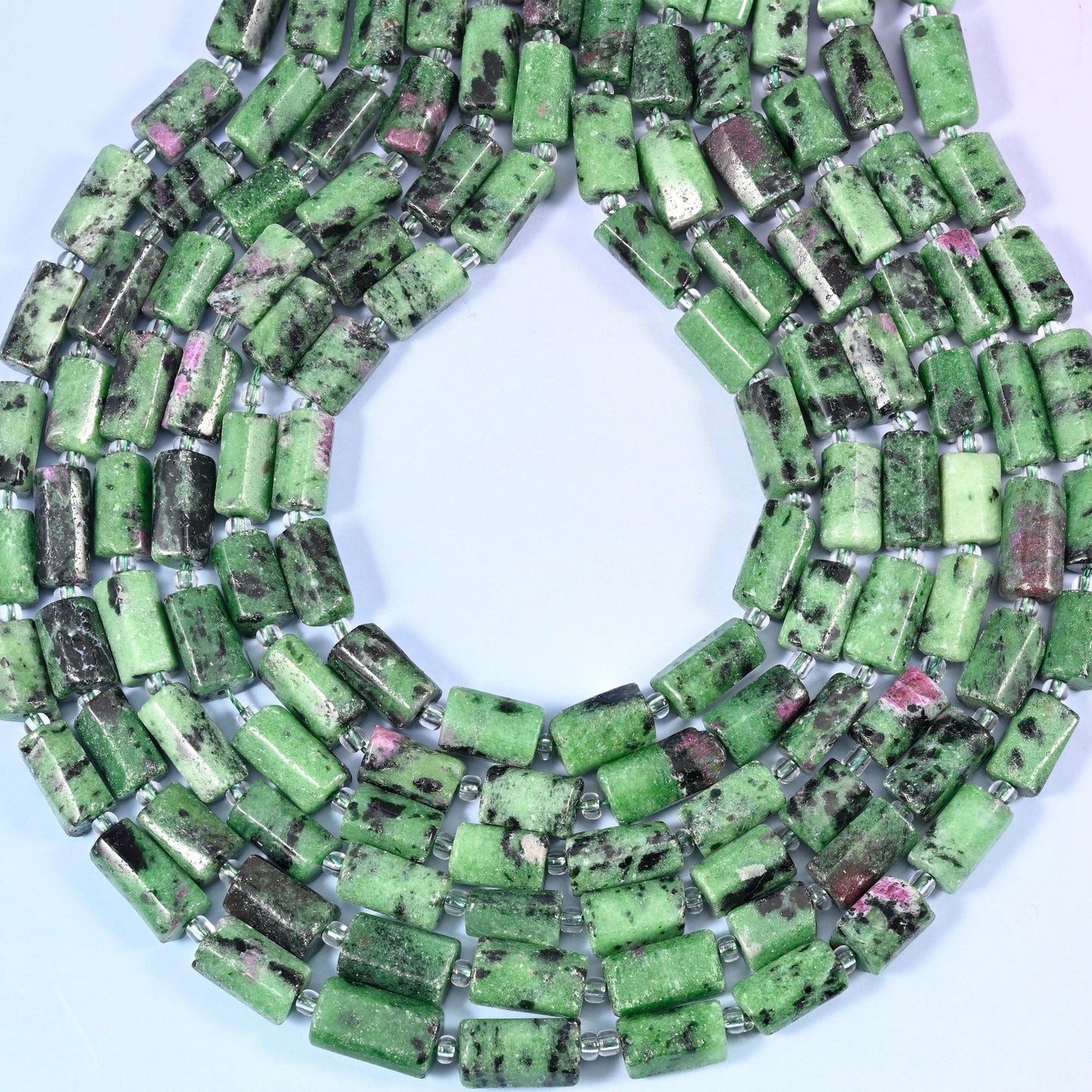 Ruby Zoisite Faceted Tube Beads 12x8mm, hole 1.0mm, center drilled