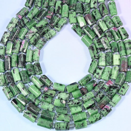 Ruby Zoisite Faceted Tube Beads 12x8mm, hole 1.0mm, center drilled