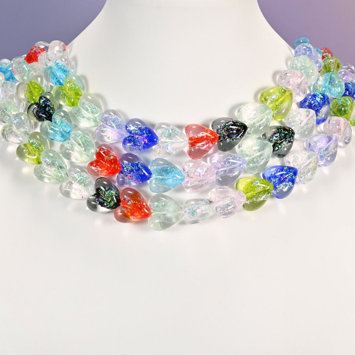 Iridescent glass heart beads, puffed shape, 16x15mm