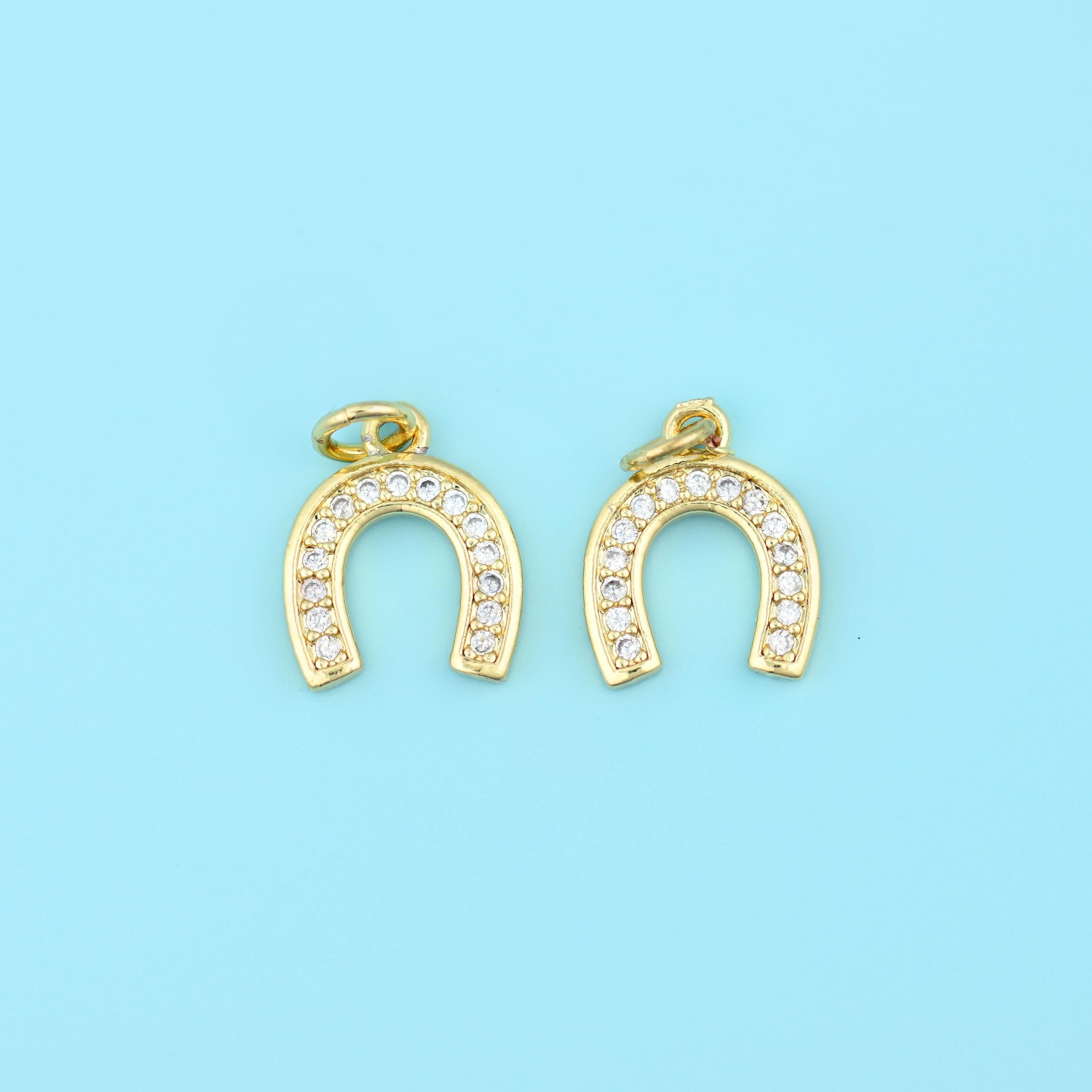 18K Gold Filled Zircon Horseshoe Charm 14x11.47mm in gold with clear zircon