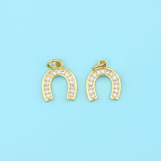 18K Gold Filled Zircon Horseshoe Charm 14x11.47mm in gold with clear zircon