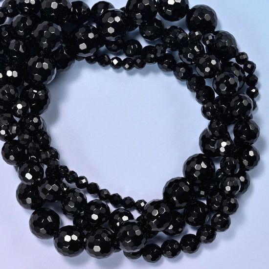 Black Onyx Faceted Round Beads: Jewelry Making, 15 Inch Strand