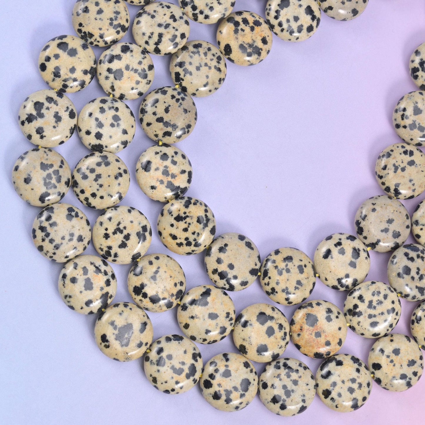 Dalmatian Jasper Smooth Coin Beads, approximately 26 beads per 15 inch strand
