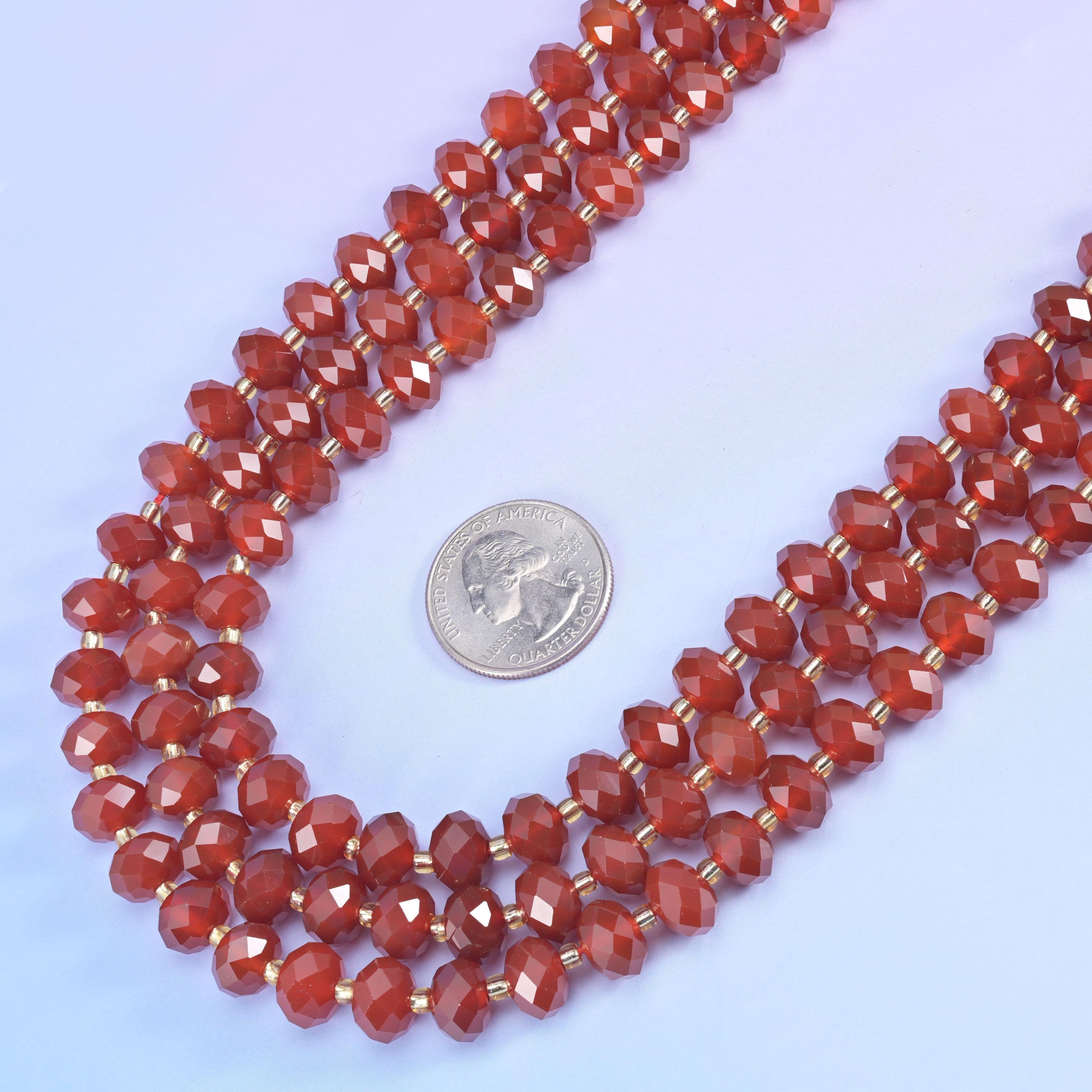 Red Agate Faceted Rondelle Beads in warm brick red