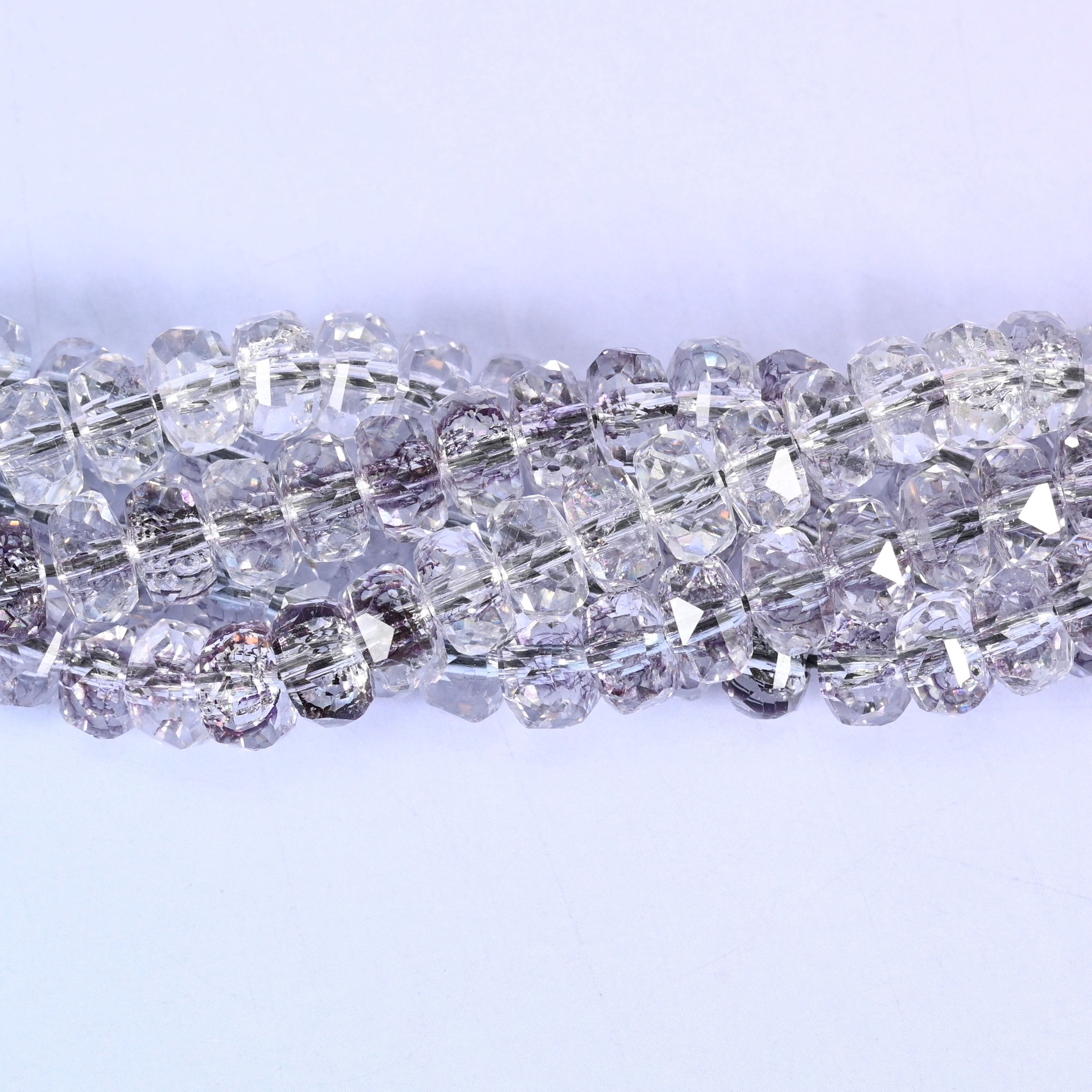 Transparent Light Purple Faceted Rondelle Glass Beads, approximately 82 beads per strand