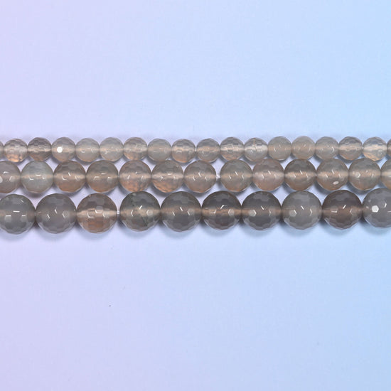 Gray agate beads in smoky translucent grey with paler milky banding