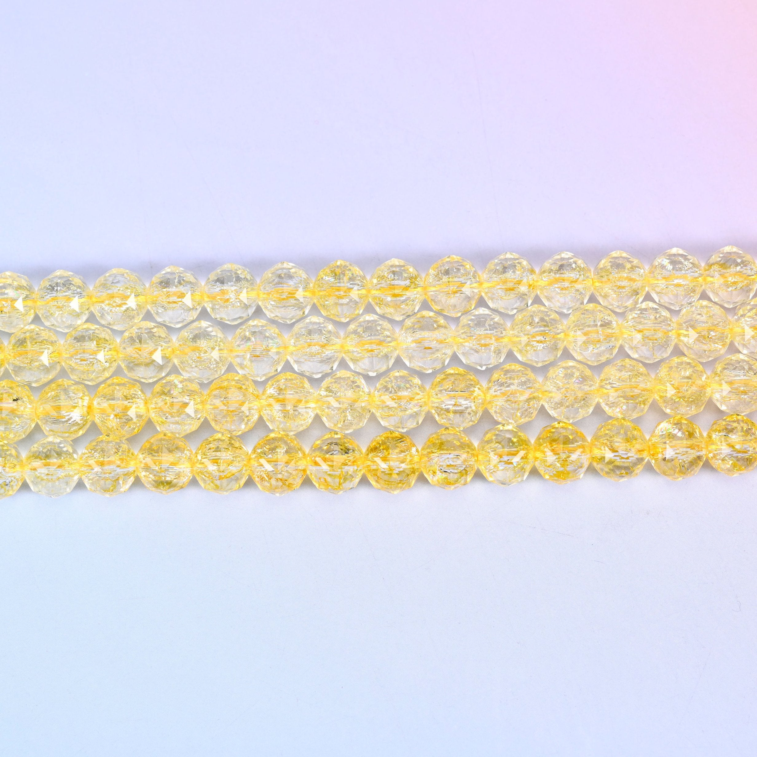 Transparent Yellow Faceted Round Glass Beads: Size 10mm, Jewelry Making Supply