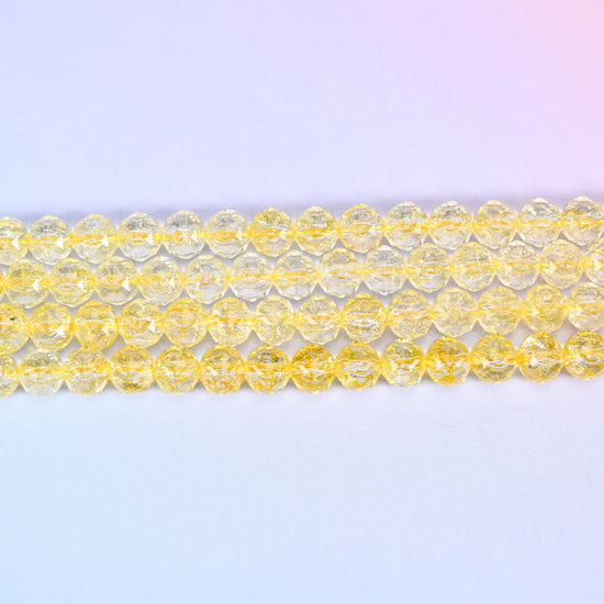Transparent Yellow Faceted Round Glass Beads: Size 10mm, Jewelry Making Supply