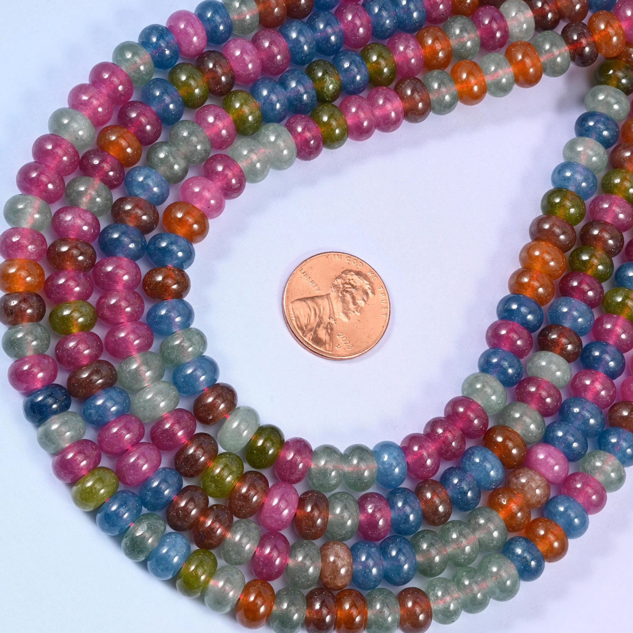 Multi-Color Dyed Jade Smooth Rondelle Beads, approximately 75 beads per strand