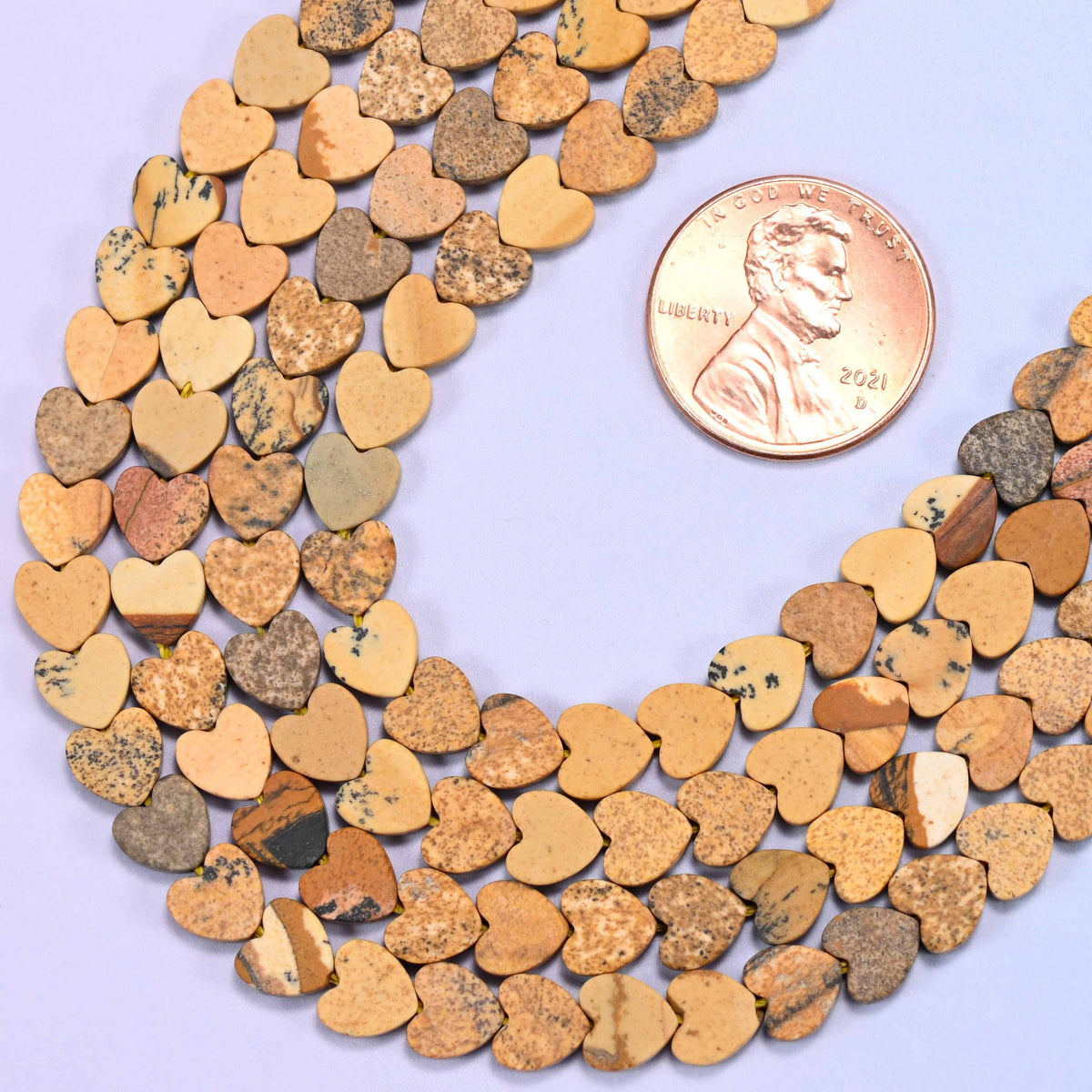 Matte picture jasper flat heart beads, hole 0.8mm
