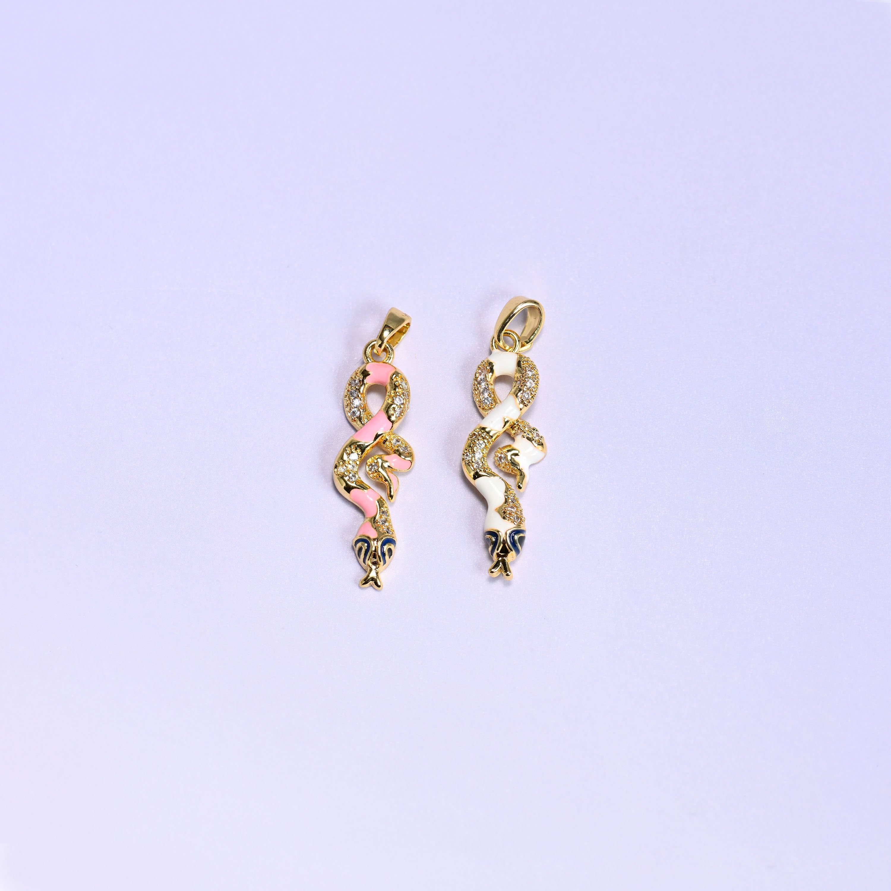 Enamel Snake Zircon Charms in gold/white or gold/pink