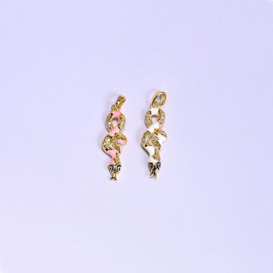 Enamel Snake Zircon Charms in gold/white or gold/pink