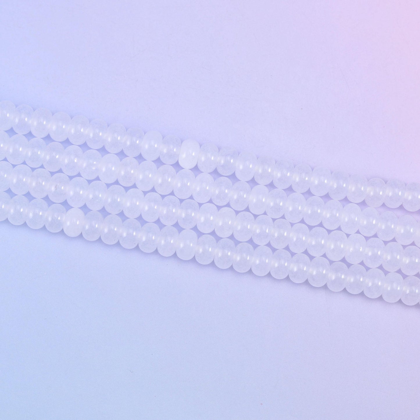 White Dyed Jade rondelle beads, 15 inch strand