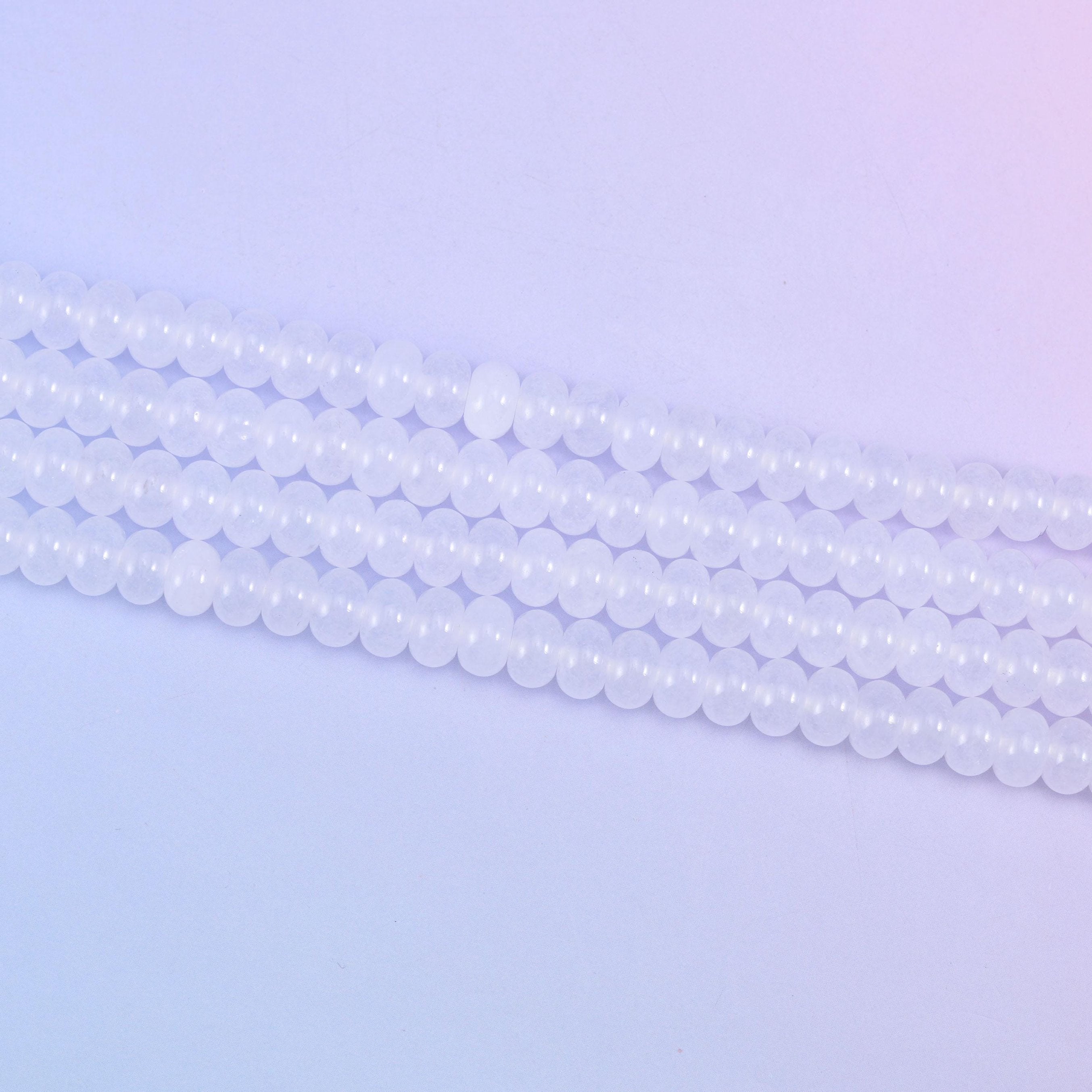 White Dyed Jade rondelle beads, 15 inch strand