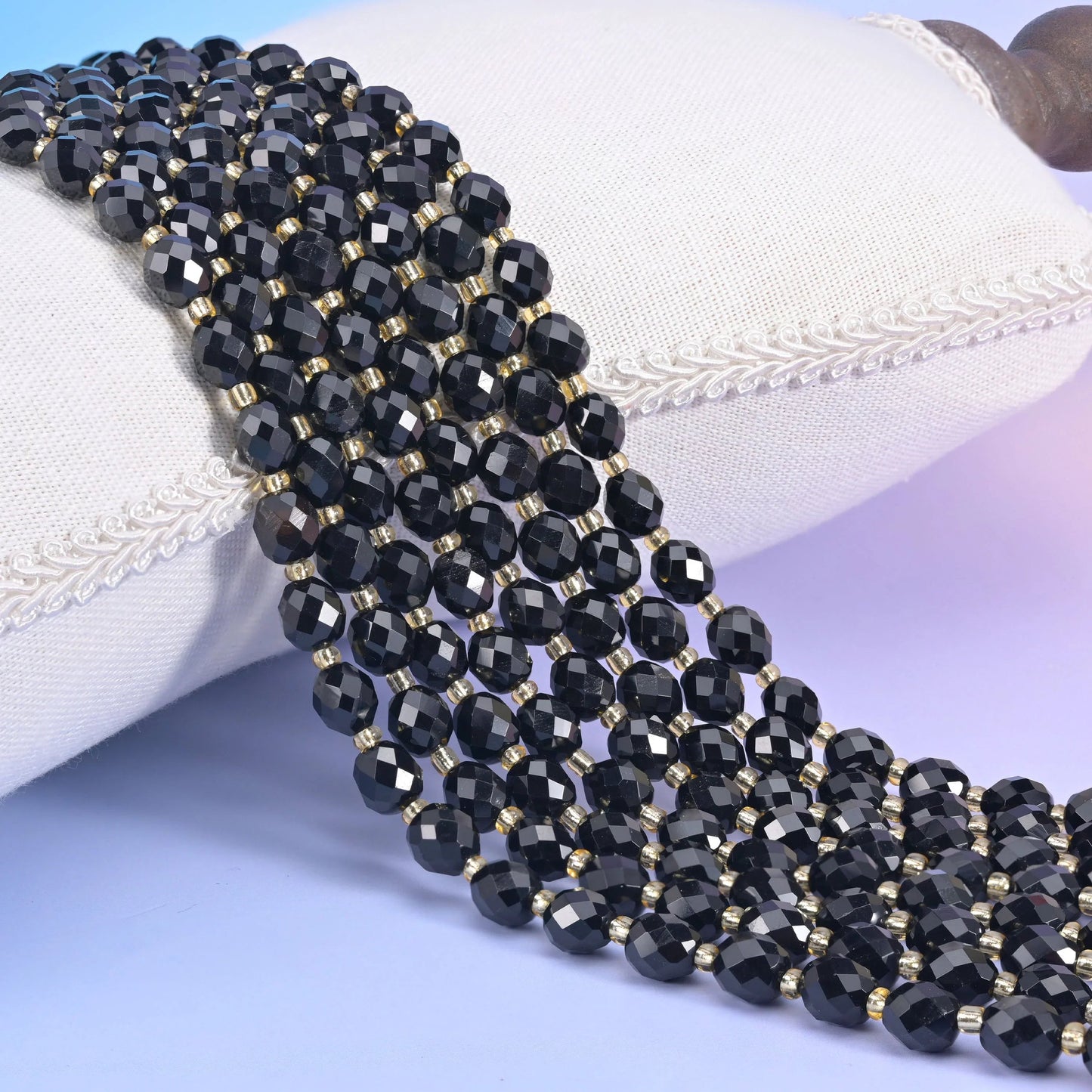 Black Obsidian Faceted Rice Barrel Beads 6x8mm