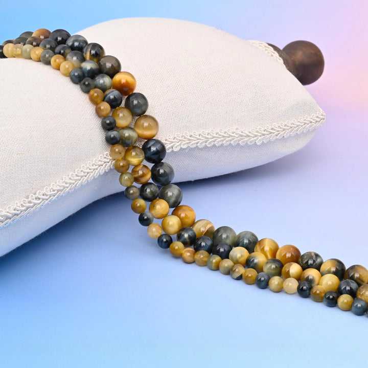 Gold Blue Dream Tiger Eye Smooth Round Beads