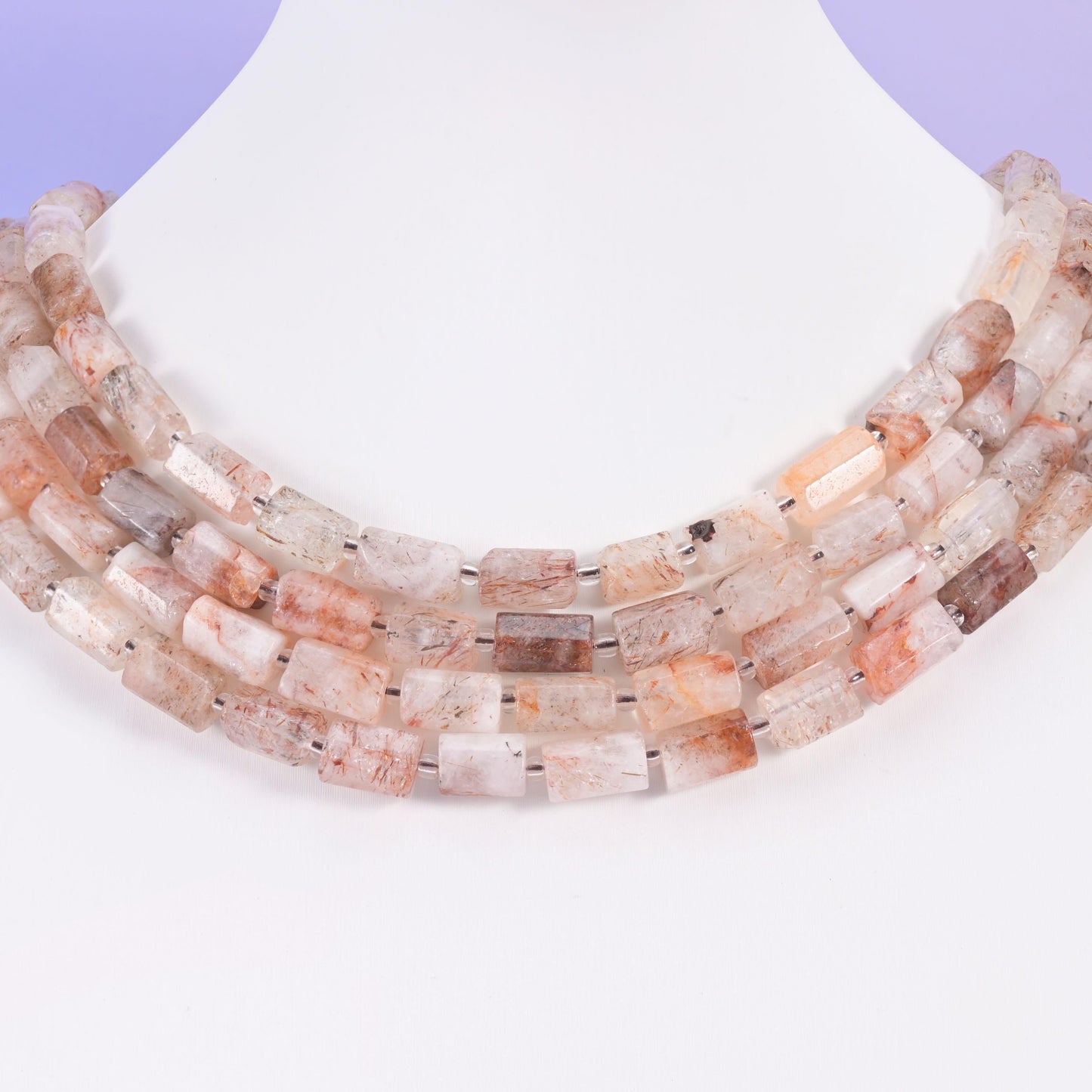 Red Copper Rutilated Quartz beads, faceted tube shape, 12x8mm