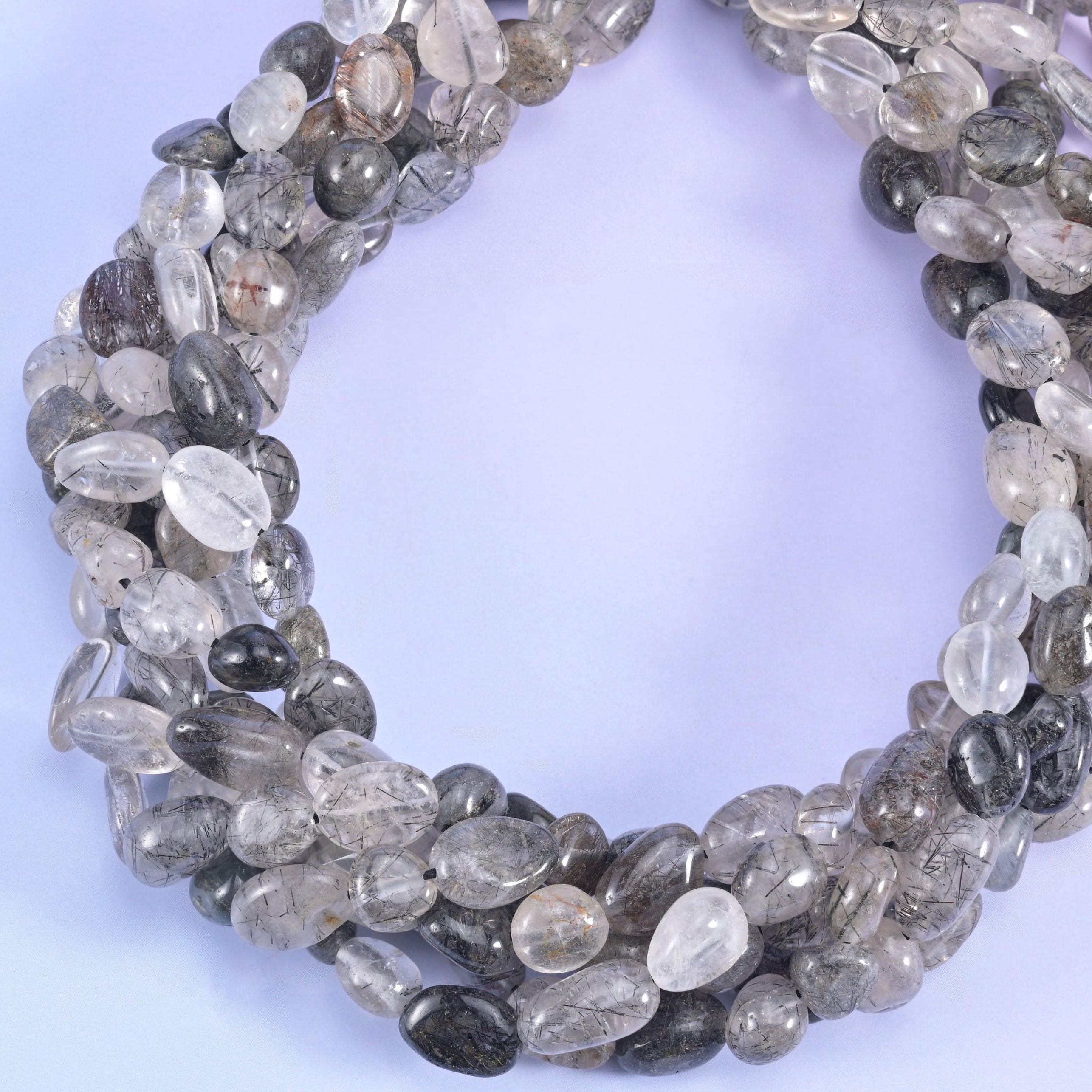 Black Rutilated Quartz Pebble Beads 6-8mm 8-12mm Jewelry Making 15.5" Strand