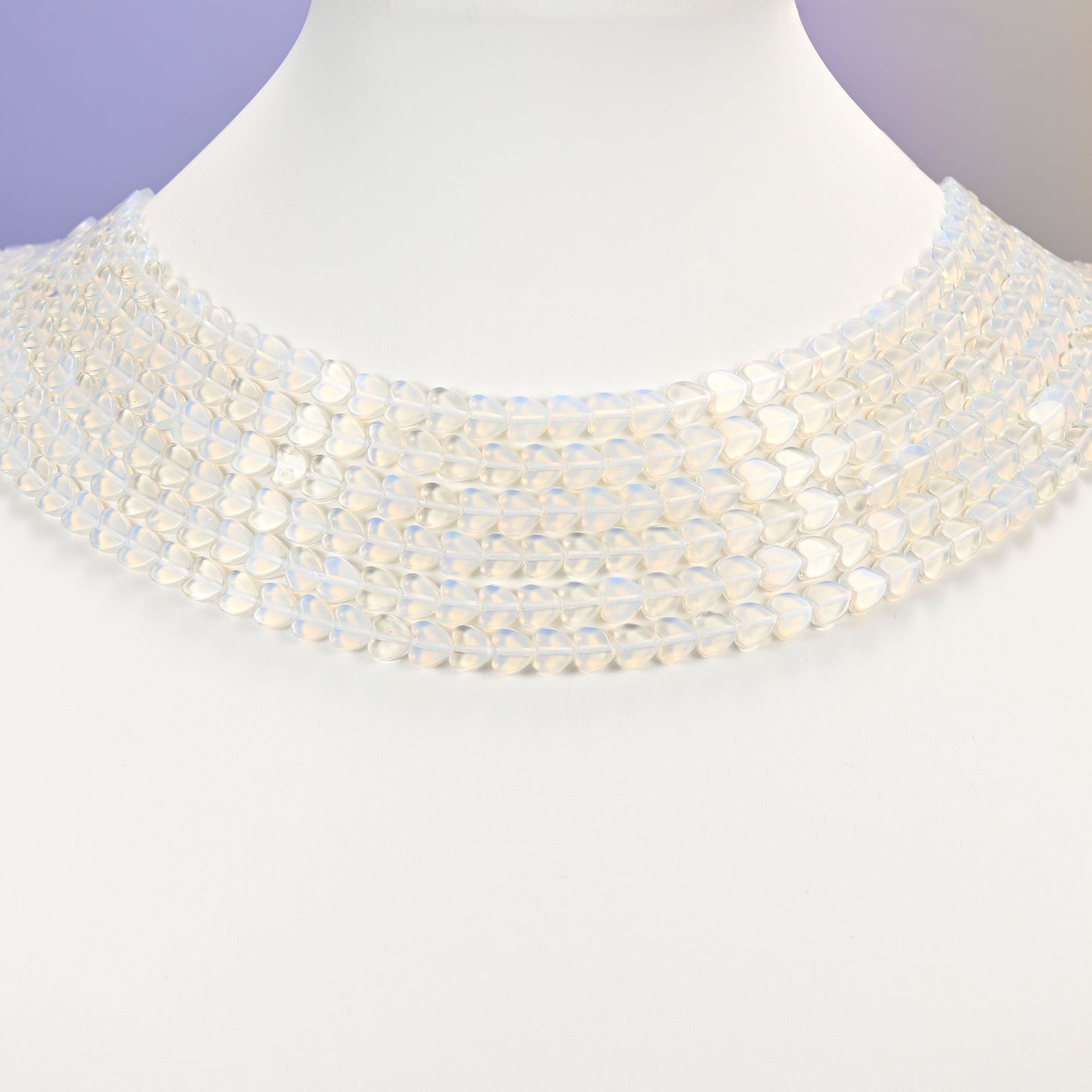 Opalite glass beads, flat heart, 6mm