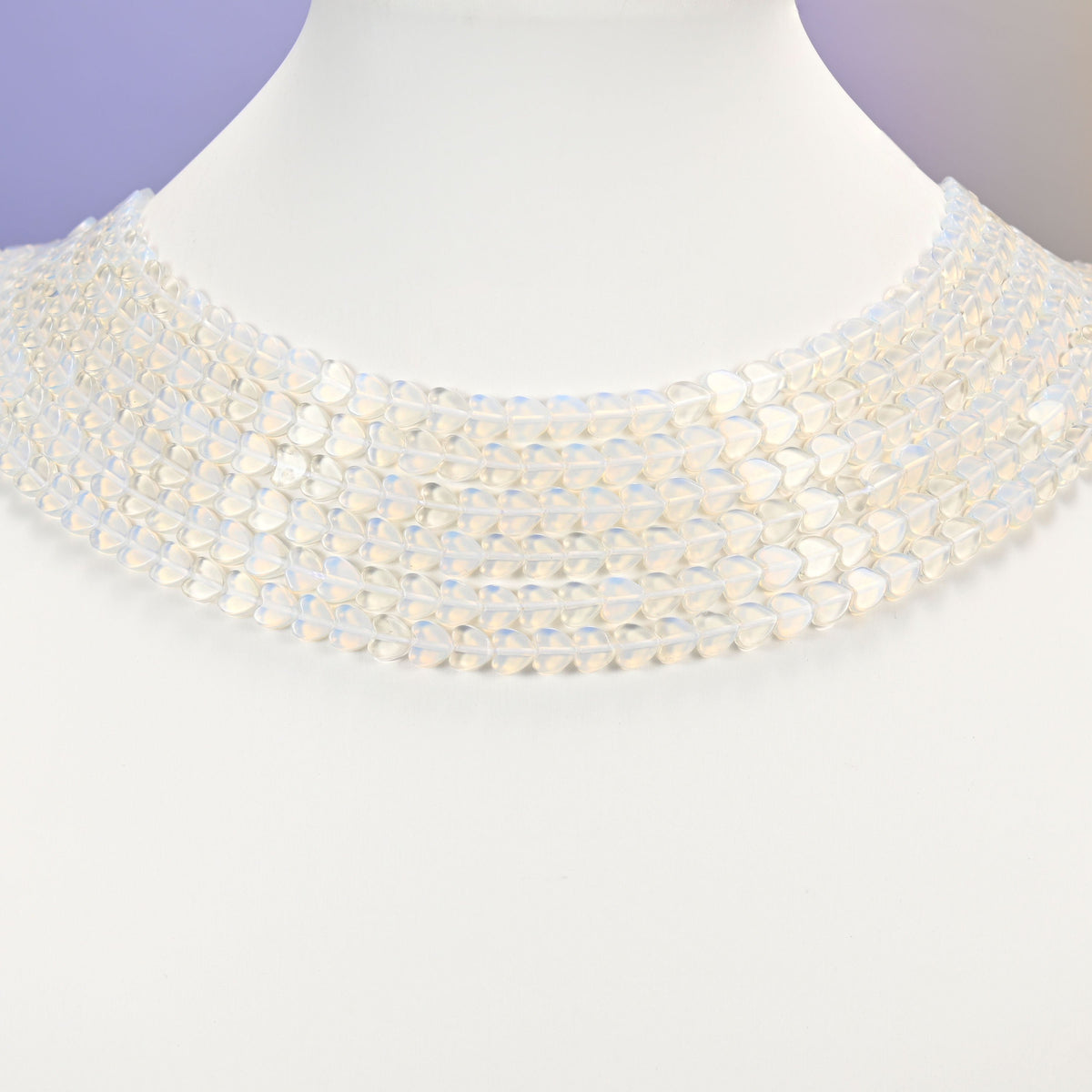 Opalite glass beads, flat heart, 6mm