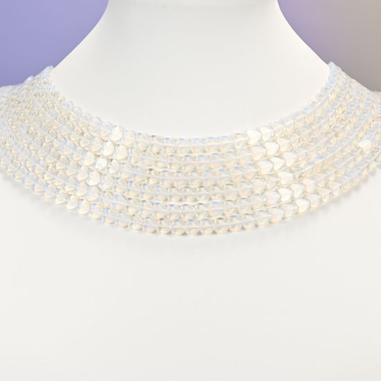 Opalite glass beads, flat heart, 6mm