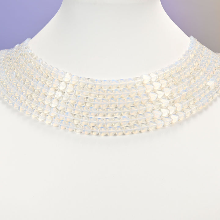 Opalite glass beads, flat heart, 6mm