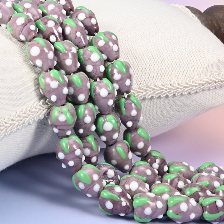 Purple White Dots Strawberry Glass Beads