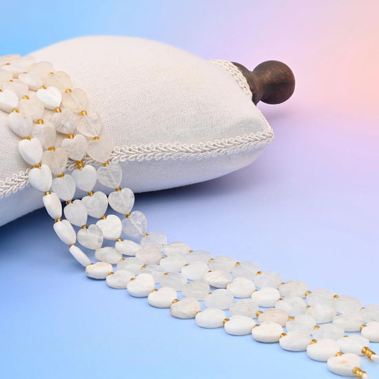 White Moonstone Faceted Heart Beads