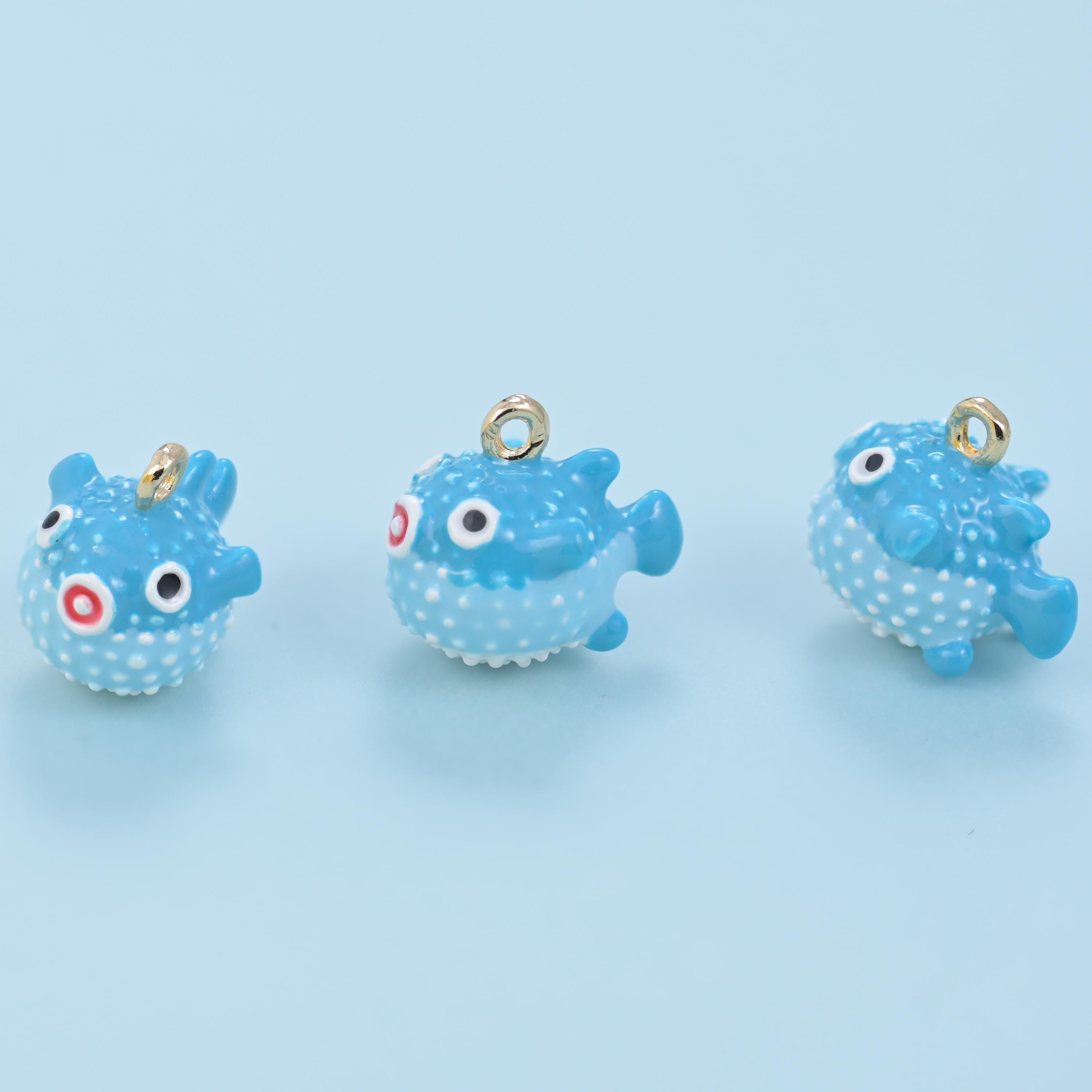 Enamel Blowfish Charm 14.5x13mm, 18K Gold Filled
