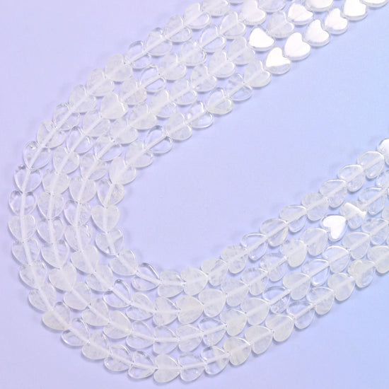 Clear Quartz Flat Heart Beads 6mm, 15 inch strand