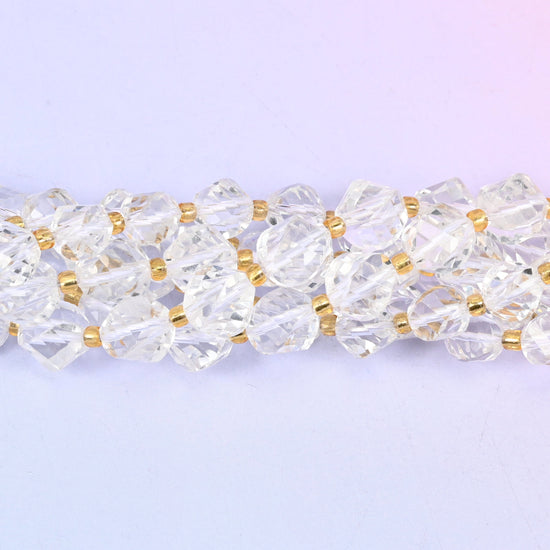 Clear Quartz Faceted Spiral Twist Beads: Size 8mm 10mm, Jewelry Making, 15 inch Strand