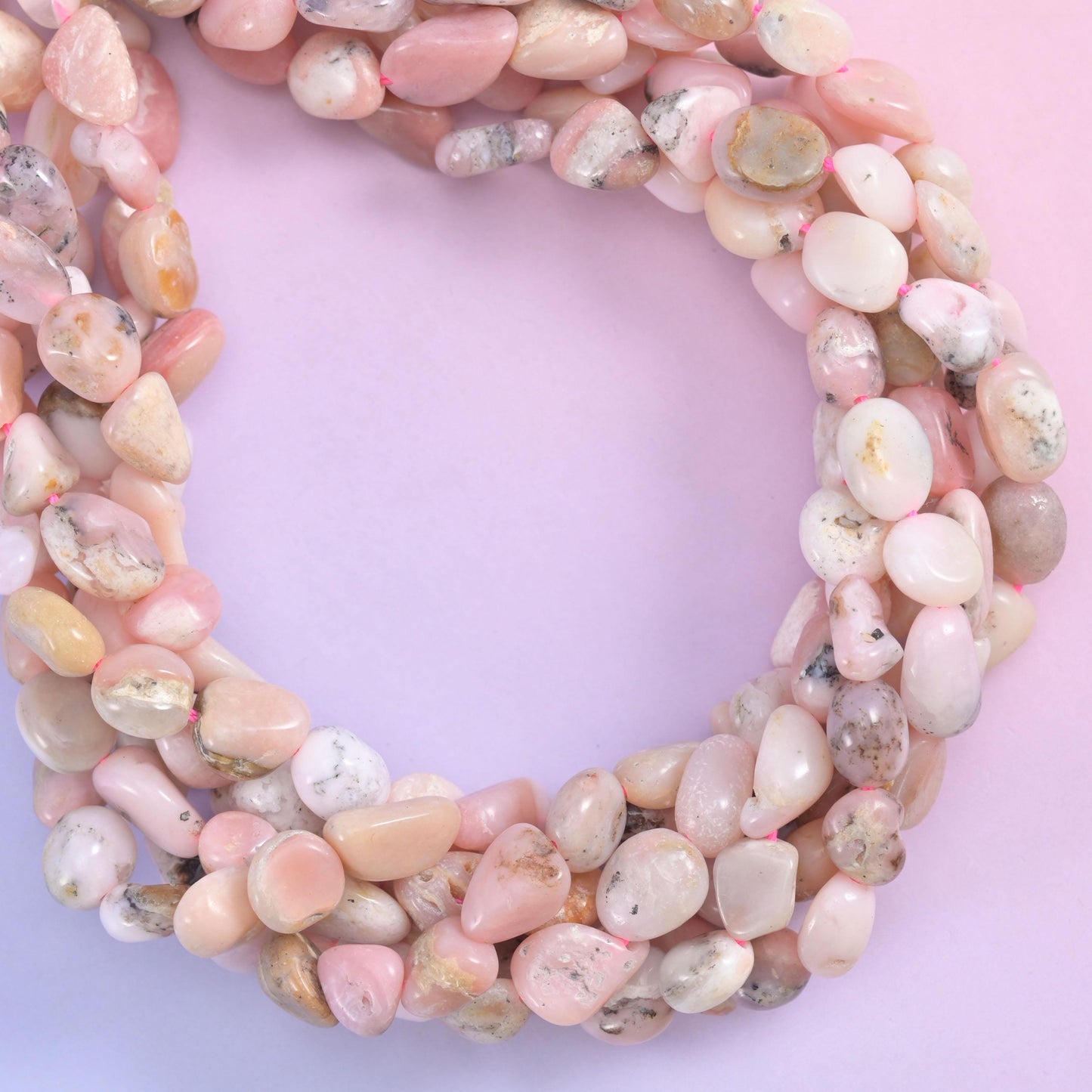Pink Opal Irregular Pebble Nugget Beads, opaque tumbled pebbles polished smooth with a soft chalky surface
