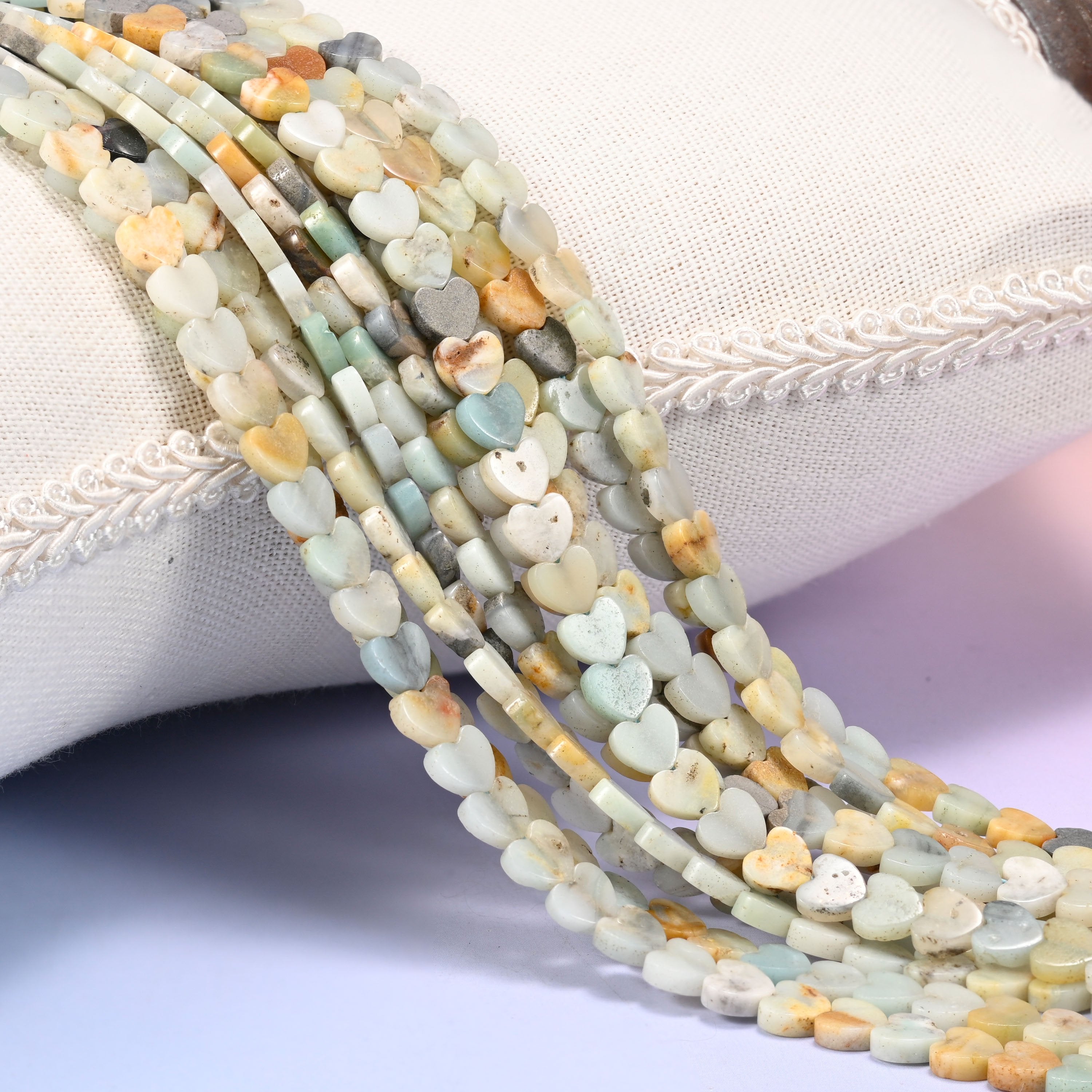 Multicolor Amazonite Flat Heart Beads: Size 6mm, Jewelry Making, 15 Inch Strand