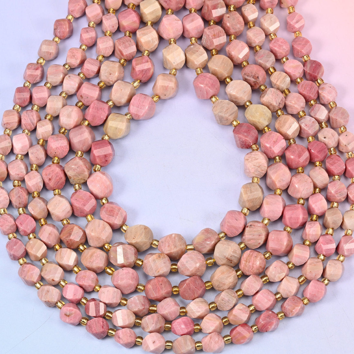 Pink Rhodonite Faceted Spiral Twist Beads, hole approximately 1.2mm