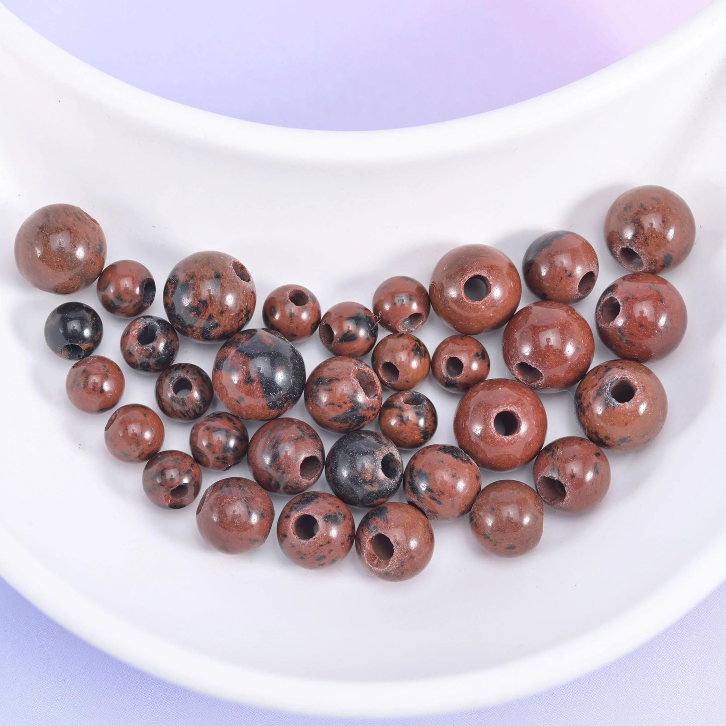 Golden Swan Large Hole Round Beads 6mm 8mm 10mm in chestnut and mahogany brown with charcoal black patches