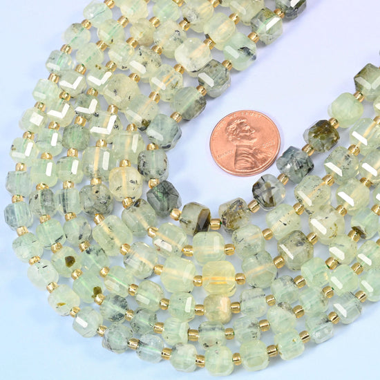 Faceted cube cut Prehnite beads