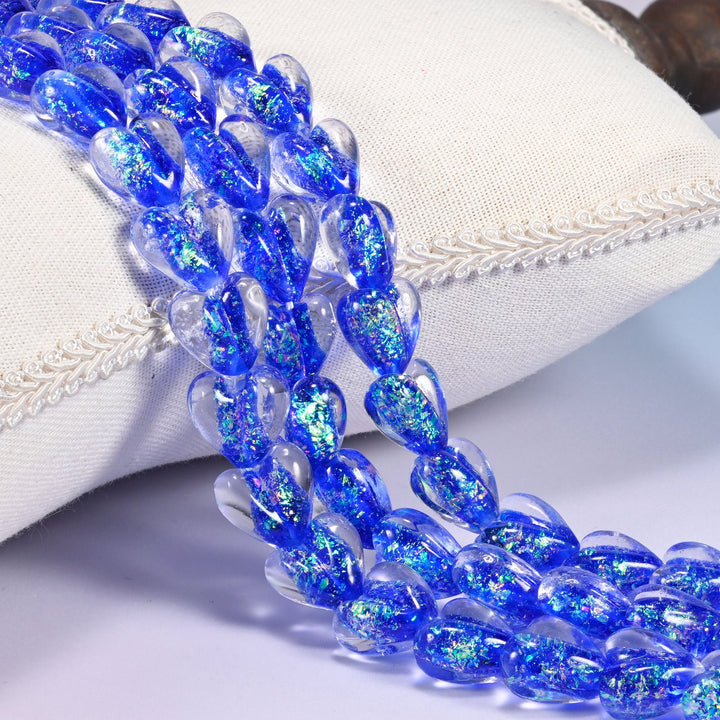Iridescent Dark Blue Heart Glass Beads