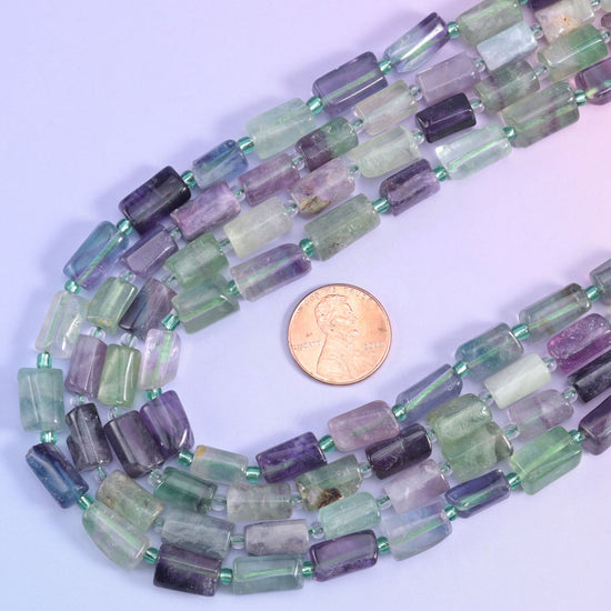 Multi-Color Fluorite faceted tube beads, 15.5 inch strand.