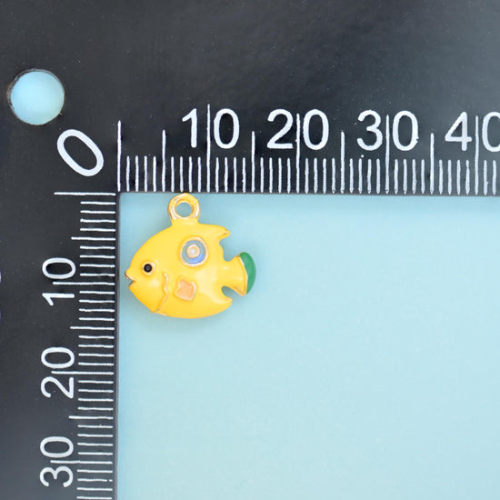 Enamel Yellow Tropical Fish Charm 16x15mm, sold per piece
