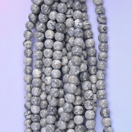 Map Jasper Large Hole Round Beads 6mm 8mm 10mm, hole wide 2.0-2.5mm, centre drilled — 2.0mm (6mm bead), 2.5mm (8mm and 10mm beads)