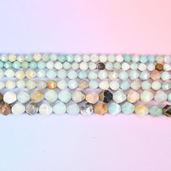 Multi-Color Amazonite in pale mint and sea-glass blue with tan and charcoal