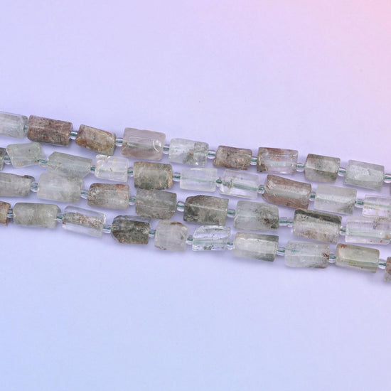 Green Phantom Quartz Faceted Tube Beads with natural colour variation