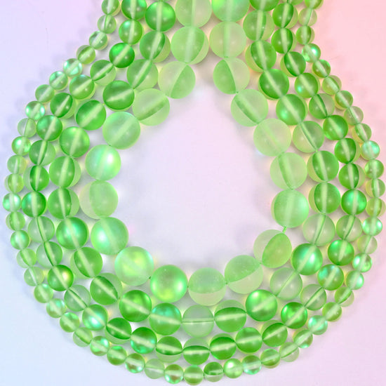 Mystic Aura Matte Light Green Round Glass Beads, approximately 1.0mm drill hole