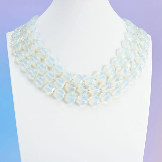 Opalite beads, flat hexagon shape, 12mm.