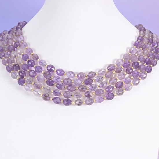 Amethyst rutilated quartz beads, faceted rice barrel shape, 6x8mm